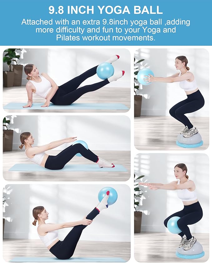 Balance Ball Trainer,Inflatable Yoga Plank Exercise Ball With Plank &Game,Half Balance Trainer With Extra Yoga Ball & Resistance Bands For Home Gym Workout Core Strength Training.