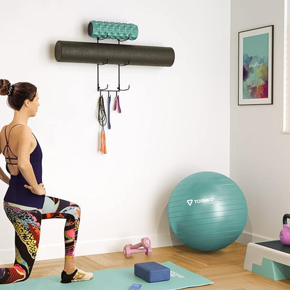 Wallniture Guru Yoga Mat Holder Wall Mount with 3 Hooks for Hanging Yoga Strap, Resistance Bands, 5-Sectional Metal