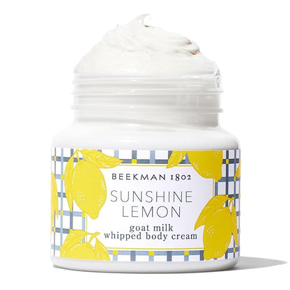 Beekman 1802 Sunshine Lemon Whipped Body Cream - Scented - 8 oz - Moisturizes, Soothes, & Softens - With Coconut Oil and Mango Seed Butter - No Irritation - Good for Sensitive Skin