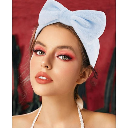 VELSCRUN Spa Headbands for Wash Face, Makeup Headband, Facial Skincare Headbands, 5 Pcs Blue Puffy Sponge Spa Headband Bow Tie Hair Band Hair Clips Wristband Set Women Girls Accessories