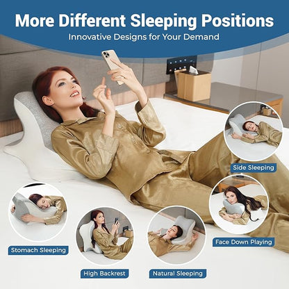 Reading Pillow for Bed, Lying, Leaning and Prone, Ergonomic Memory Foam Bed Wedge Pillow for Headboard, Chin & Back Support Pillows on Bedrest Couch Floor- Grey