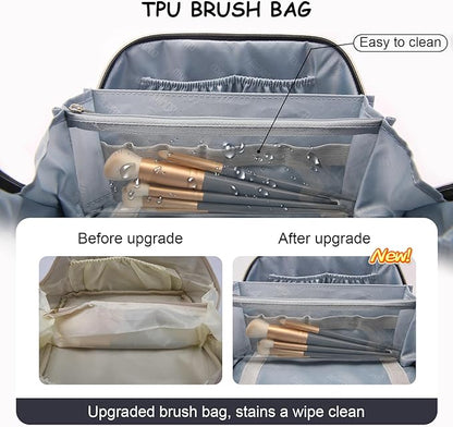 BOYATU Travel Makeup Bag Organizer Cosmetic Bag: 3 Pcs Set Make up Bags for Women with Handle - Waterproof Vegan Leather Toiletry Bags Travel Essentials Pouch with Compartments (C-12-Dark Blue)