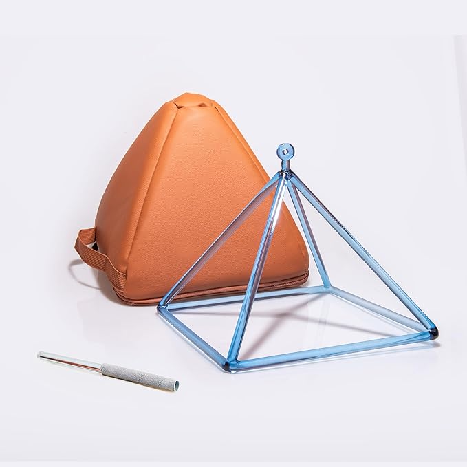 TOPFUND 10" Indigo Crystal Singing Pyramid Sound Therapy Instrument with Carrying Case and Quartz Suede Mallet