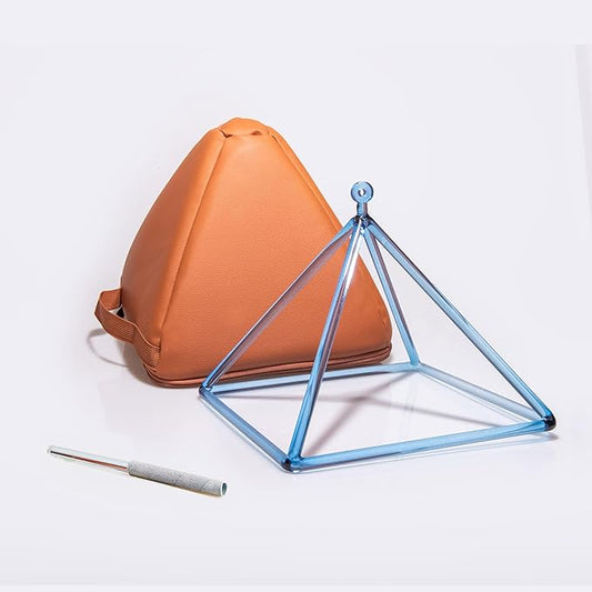 TOPFUND 10" Indigo Crystal Singing Pyramid Sound Therapy Instrument with Carrying Case and Quartz Suede Mallet