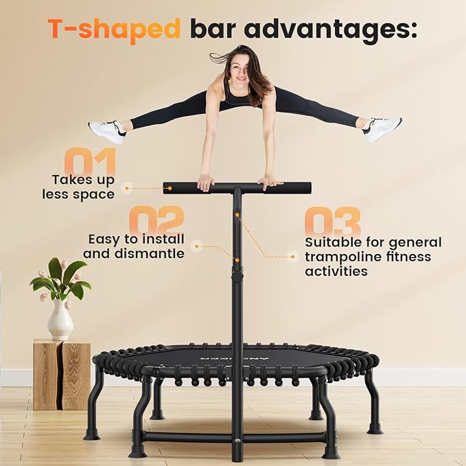 ANCHEER 50" Rebounder Trampoline for Adults- 2025 Foldable Mini Trampoline with Bar- Exercise Trampoline for Adults, Max Load 560lbs, for Indoor/Garden Workout