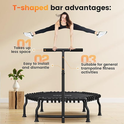 ANCHEER 50" Rebounder Trampoline for Adults- 2025 Foldable Mini Trampoline with Bar- Exercise Trampoline for Adults, Max Load 560lbs, for Indoor/Garden Workout