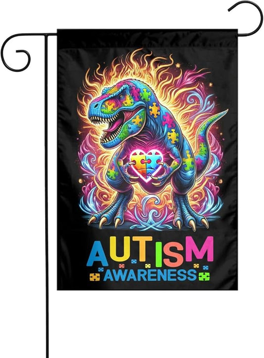 Dinosaur Autism Garden Flag 12 X 18 Inch Home Indoor & Outdoor Vertical Double-Sided Flags Yard House Farmhouse Sign For Home Garden Decoration