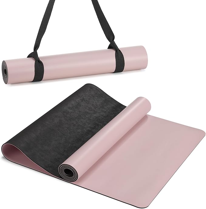 Navaris 4mm Pilates Mat - Yoga Workout PU & Rubber Mat - Ideal for Indoor, Outdoor, and Home Training - Non-Slip Exercise Fitness Mats for Men and Women - Pink & Black