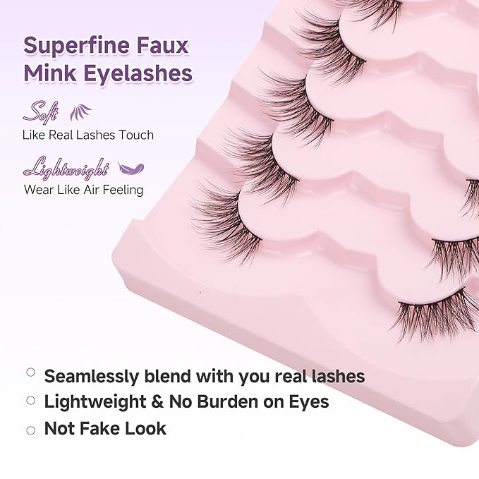 Half Lashes Cat Eyelashes 14mm False Eyelashes Natural Cat Eye Lashes Wispy Eyelashes with Thin Band 3D Volume False Lashes C Curl Soft Strip Lashes Pack 7 Pair EVENTILL