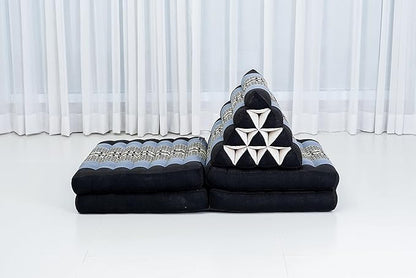 Leewadee Comfortable Japanese Floor Mattress - Thai Floor Bed with Triangle Cushion - Futon Mattress - XL Extra Long Thai Massage Mat, 89 x 20 inches, Blue, Kapok Filling