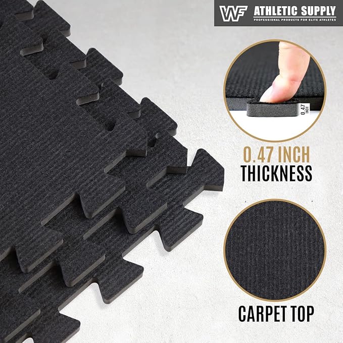 CAPHAUS EVA Foam Floor Tiles with Black Top, 24 Inch x 24 Inch Interlocking Carpet Texture Mats
