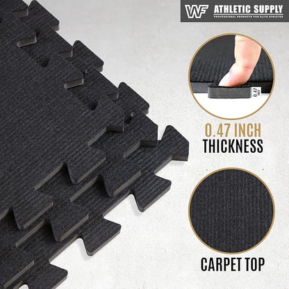 CAPHAUS EVA Foam Floor Tiles with Black Top, 24 Inch x 24 Inch Interlocking Carpet Texture Mats