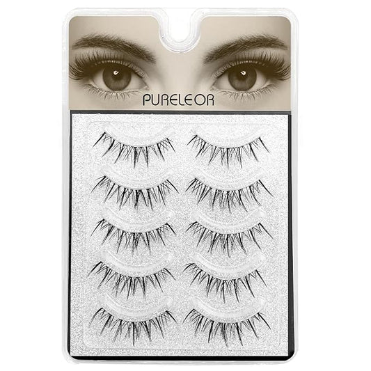 Manga Lashes Natural Look Clear Band Eyelashes,Japanese Anime Lashes 5 Pack,Cat Eyes