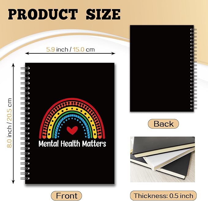 YAZMEEN Rainbow Blank Spiral Notebook（160 Pages） Mental Health Matters Hardcover Notebook Psychologist Therapist Journal Gift Funny Motivational Gift for School Counselor Teacher Student Office Work