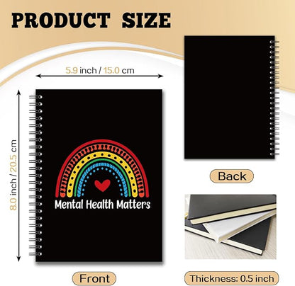 YAZMEEN Rainbow Blank Spiral Notebook（160 Pages） Mental Health Matters Hardcover Notebook Psychologist Therapist Journal Gift Funny Motivational Gift for School Counselor Teacher Student Office Work