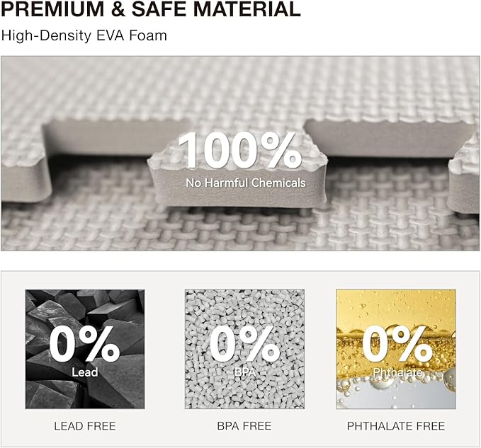 AIRHOP 12x12In Thick 18 Tiles Gym Floor Mat, High-Density EVA Foam Puzzle Gym Mat, Interlocking Foam Floor Tiles for Home Gym Exercise Equipment, Play Workout Garage Kitchen Flooring