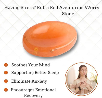 Red Aventurine Worry Stones – Crystal Thumb Worry Stone for Anxiety, Stress – Relaxing and Soothing Balance Stones for Meditation, Stress Relief – Healing Stones and Crystals for Men and Women