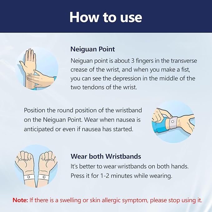 Motion Sickness Wristband, Anti-Nausea Acupressure Wrist Band for Nausea Relief, Dizziness and Vomiting from Car Sea Boat Flying Travel Sickness for Adults and Kids (Dark Blue, Large, 2 Pairs)
