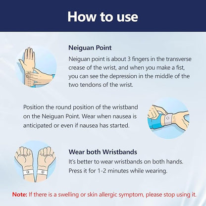 Motion Sickness Wristband, Anti-Nausea Acupressure Wrist Band for Nausea Relief, Dizziness and Vomiting from Car Sea Boat Flying Travel Sickness for Adults and Kids (Dark Blue, Large, 2 Pairs)