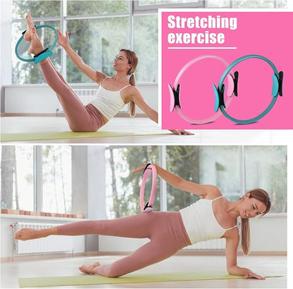 21 Pcs Pilates Ring Circle Set Home Pilates Equipment Kit for Women Pilates Equipment Home Workout Equipment Set Includes 9.8 In Ball Yoga Ring Stretching Strap 8 Resistance Bands Non Slip Socks, Pink