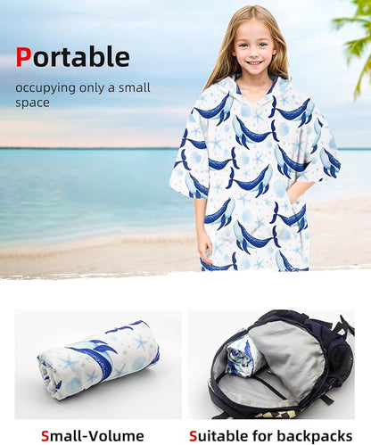 Abahub Surf Poncho Women & Men Towel Poncho Adult with Hood, Thick Quick Dry Changing Poncho Towel, Microfiber Wearable Cover Up for Surfing Beach Swim - Absorbent Changing Towel S (Blue Whale)