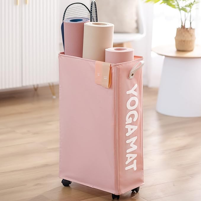 Twira Yoga Mat Storage Racks, Home Gym Storage Rack for Foam Roller, Yoga Strap and Resistance Bands, Workout Equipment Corner Storage Organizer with Wheels