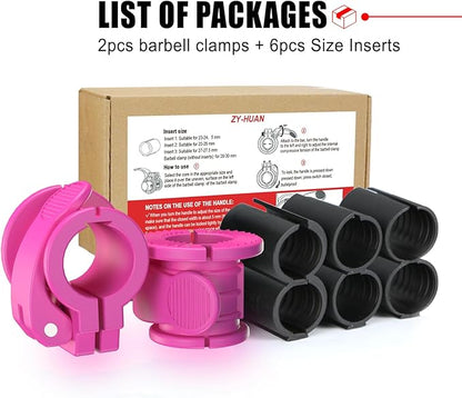 Barbell Clips 1 inch Barbell Clamps 0.9-1.18inch Quick Release Weight Clips for Bars Multi-Size Adjustable Olympic Barbell Clamps(ROSE)