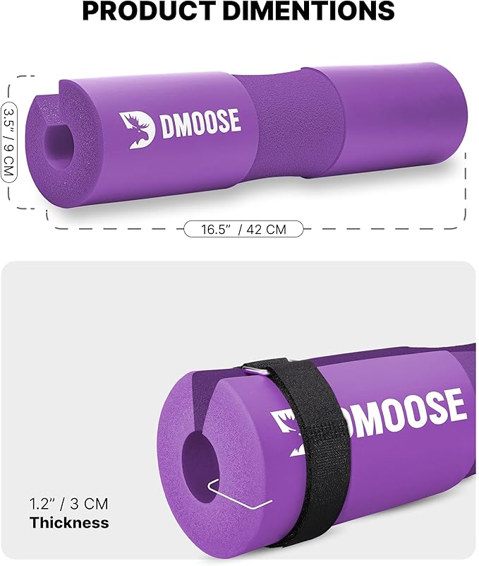 DMoose Fitness Barbell Pad for Hip Thrust, Squat & Lunges - Non-Slip Thick Foam Cushion for Neck and Back Support with Two Straps - Hip Thrust Pad for Leg Day - Fits All Olympic Bars and Smith Machine