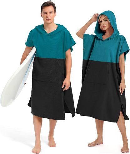 Abahub Surf Poncho Men & Women Towel Poncho Adult with Hood, Thick Quick Dry Changing Poncho Towel, Microfiber Wearable Cover Up for Surfing Beach Swim - Absorbent Changing Towel M (Dark Green/Black)