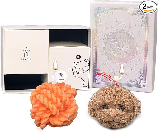 Handmade Teddy Dog Candle Set & Twisted Rope Ball Aromatherapy Aromatherapy Scented Candle Gift Set, Birthday Gift, Thanksgiving Gift, Christmas Gift (Brown/Orange Set)