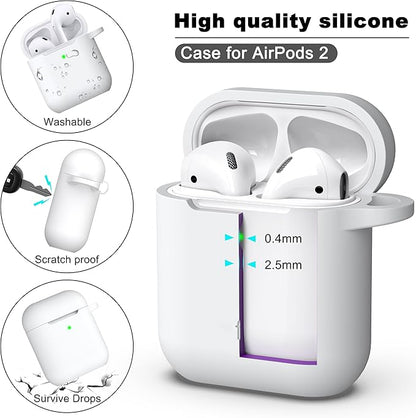 R-fun Compatible with AirPods Case Cover, Soft Silicone Protective Cover with Keychain for Women Men Compatible with Apple AirPods 2nd 1st Generation Charging Case, Front LED Visible,White