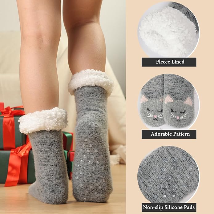 JaosWish Cat Fuzzy Socks Womens Pilates,Postpartum Essentials Non Slip Grip Slippers Hospital Socks for Labor Delivery