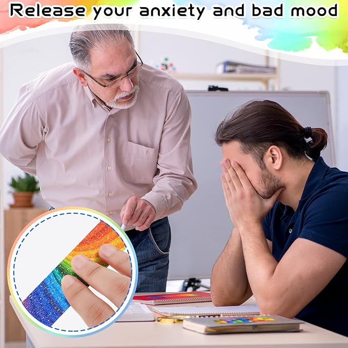 36 Pcs Anxiety Sensory Stickers Mental Health Stickers Fidget Textured Strips Toys Adhesive Tactile Calm Relief Items for Adults Desk School Counselor Classroom(Rainbow Style)