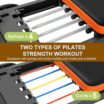 Pilates Reformer,Foldable Pilates Machine for Home Use and Gym Workout,Suitable for Advanced and Beginners Users ,Pilates Equipment with 4 Springs&5 Resistance Cords
