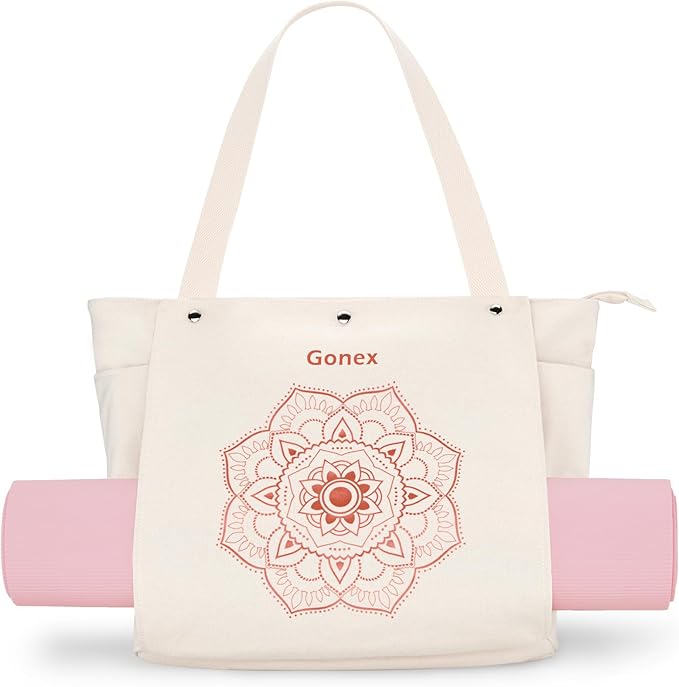 Gonex Yoga Mat Bag, Yoga Gym Bag Tote Bag with Multi Pockets For Women Men, Canvas Yoga Mat Carrier Take in Out Mat Easily For Pilates Travel Workout Office