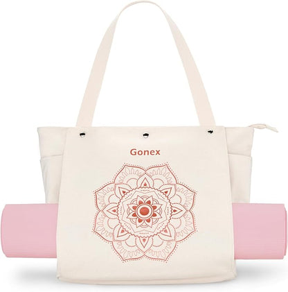 Gonex Yoga Mat Bag, Yoga Gym Bag Tote Bag with Multi Pockets For Women Men, Canvas Yoga Mat Carrier Take in Out Mat Easily For Pilates Travel Workout Office
