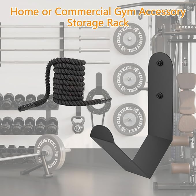 2 PCS Exercise Rope Storage Rack Black Steel Battle Rope Storage Hook Wall Mount Rope Hanger Organizer Workout Rope Holder Mount Heavy Duty J-Hook for Exercise Rope Battle Rope in Home/Commercial Gym
