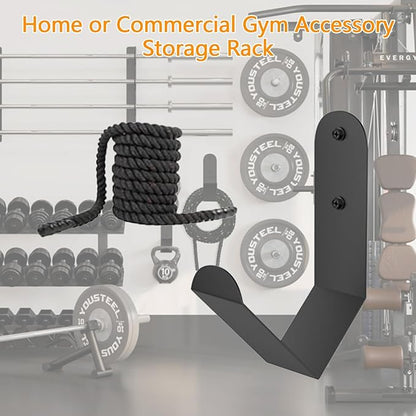 2 PCS Exercise Rope Storage Rack Black Steel Battle Rope Storage Hook Wall Mount Rope Hanger Organizer Workout Rope Holder Mount Heavy Duty J-Hook for Exercise Rope Battle Rope in Home/Commercial Gym