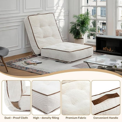 HollyHOME Adjustable Floor Chair with 6 Positions, Folding Lazy Sofa Recliner with Back Support, Thick Sponge Cushion and Portable Handle, Comfy Gaming Meditation Chair for Dorm, Bedroom, Beige