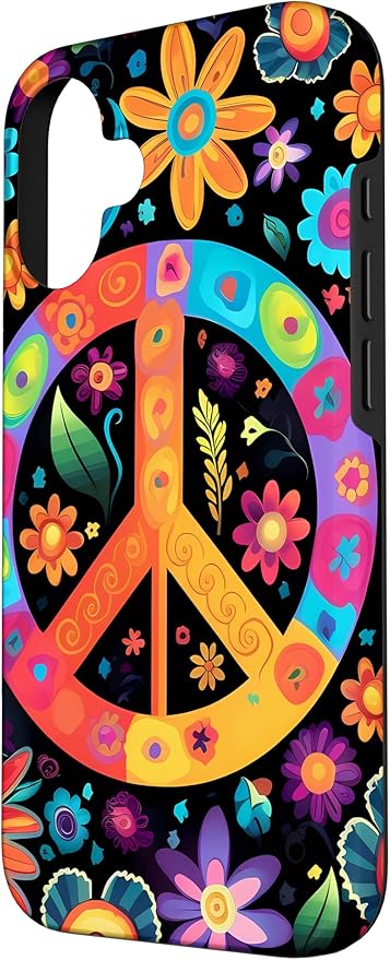 iPhone 16 Peace Sign Hippie Floral Case