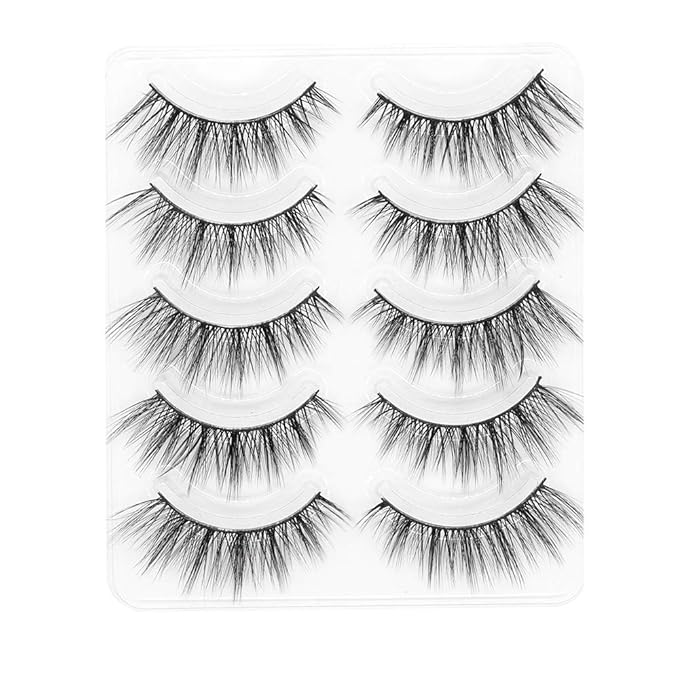 Natural Look Eyelashes 3D Mink Cat Eye Lash Wispies 15mm Manga Lashes 5 Pairs Soft Reusable False Eyelashes Lightweight, No Glue Included