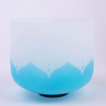Leize Blue Lotus Design Crystal Singing Bowl G Note Throat Chakra Blue 8" with Heavy Duty Carrying Case Suede Striker
