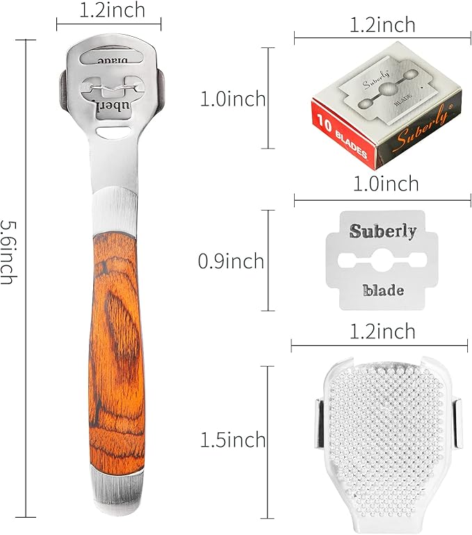 52Pcs Callus Shaver Set,1Stainless Steel Foot Razor Wooden Handle with 50Replacement Slices Blades and 1Foot File Head Foot Care Tools,Foot Shaver Callus Remover,Hard Dry Skin Remover for Hand Feet