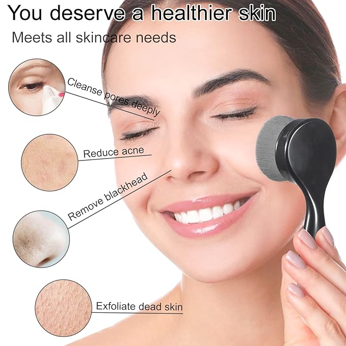 2 Pack Soft Bristle Facial Cleansing Brush for Deep Pore Cleaning, Face Exfoliating Scrub Brush for Face Cleansing Skincare Massaging (Black)