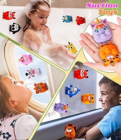 Animal Pop Fidget Toys with Suction, 12PCS Silicone Stress Relief Toys for Calming, Autism and ADHD, Fidgets for Kids Classroom, Travel & Bath Toys for Toddlers, Gifts for Kids Girls Boys