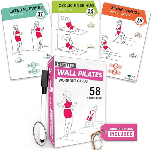 Wall Pilates Workouts For Women - 58 Exercise Cards with Wall Pilates Workout Postures, Instructions & Breathing Tips | Free Ring & Dry-Erase Marker to Create a Customize pilates at home Exercise Chart