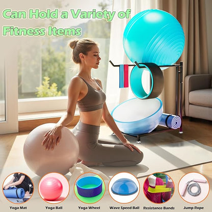 Exercise Ball Holder - Medicine Ball Rack for 85cm Yoga Ball Yoga Mat Storage, Garage Stability Ball Organizer Stand for Home Gym