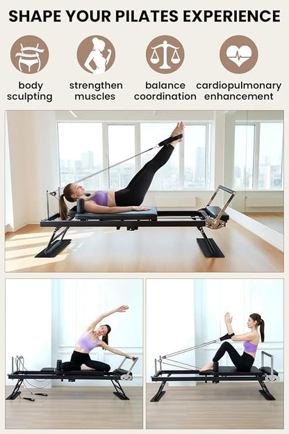Pilates Reformer,Foldable Pilates Machine, Equipment for Home Use and Gym Workout, Fit for Advanced and Beginners and for Home,Up to 265 lbs Weight Capacity