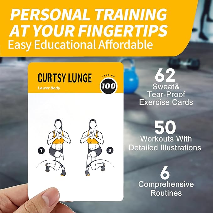 Bodyweight Workout Cards, 62 Exercises Cards Deck Large Size 5" x 3.5" Fitness Cards for Women & Men, Beginner Fitness Guide to Training Exercises at Home or Gym (Bodyweight,Vol 2)