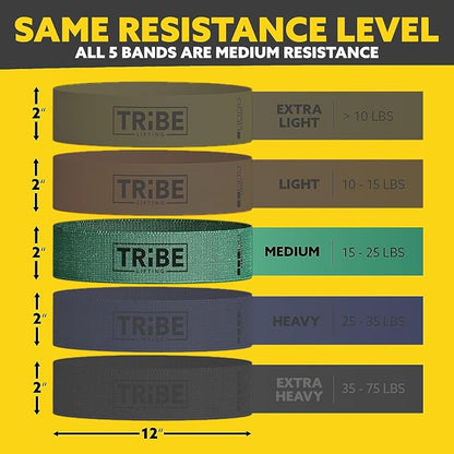 Tribe Lifting Fabric Resistance Bands for Glutes & Legs | 5 Fabric Workout Bands Set | Thick Booty Bands for Squats, Lunges, Hip Training, Physical Therapy & Home Workouts
